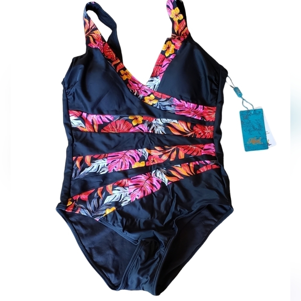 Heat Swimwear Floral Panel Block One Piece Swimsuit